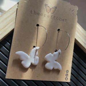 Polymer clay White butterfly hoop earrings